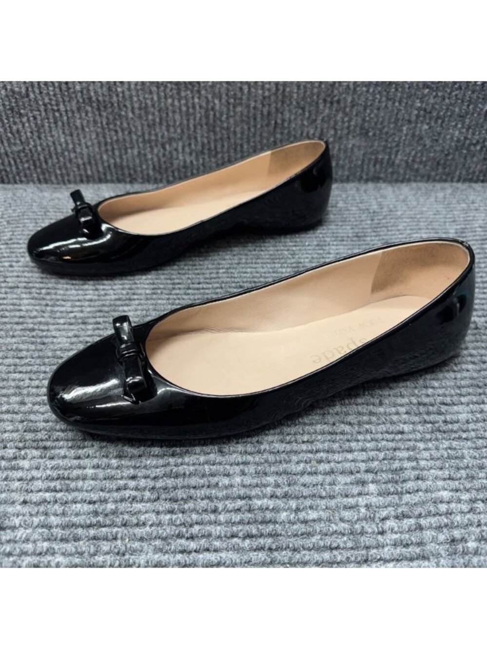 Kate Spade Kiersten Bow Ballet Flats Womens 9.5 Black Patent Leather Shoes - Picture 2 of 12